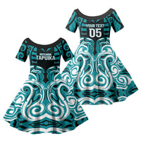 Custom Aotearoa Tapuika Family Matching Long Sleeve Bodycon Dress and Hawaiian Shirt New Zealand Traditional Maori Pattern DT05 Daughter's Dress Teal - Polynesian Pride
