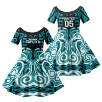 Custom Aotearoa Tapuika Family Matching Short Sleeve Bodycon Dress and Hawaiian Shirt New Zealand Traditional Maori Pattern DT05 Daughter's Dress Teal - Polynesian Pride