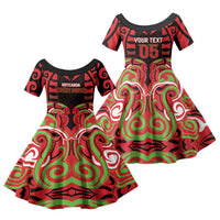 Custom Aotearoa Ngati Maru Family Matching Tank Maxi Dress and Hawaiian Shirt New Zealand Traditional Maori Pattern DT05 Daughter's Dress Red - Polynesian Pride