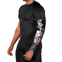 Black Palaka Hawaiian And Japanese Arm Sleeves Maneki Neko And Sakura Bloom