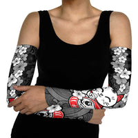 Black Palaka Hawaiian And Japanese Arm Sleeves Maneki Neko And Sakura Bloom