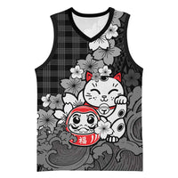 Black Palaka Hawaiian And Japanese Basketball Jersey Maneki Neko And Sakura Bloom