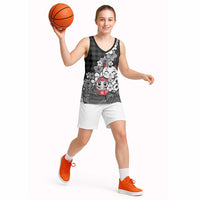 Black Palaka Hawaiian And Japanese Basketball Jersey Maneki Neko And Sakura Bloom