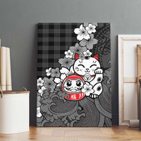 Black Palaka Hawaiian And Japanese Canvas Wall Art Maneki Neko And Sakura Bloom