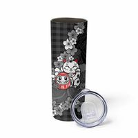 Black Palaka Hawaiian And Japanese Skinny Tumbler Maneki Neko And Sakura Bloom DT05 - Polynesian Pride