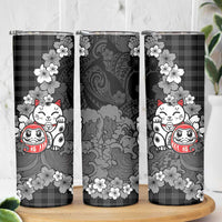 Black Palaka Hawaiian And Japanese Skinny Tumbler Maneki Neko And Sakura Bloom DT05 - Polynesian Pride