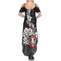 Black Palaka Hawaiian And Japanese Summer Maxi Dress Maneki Neko And Sakura Bloom