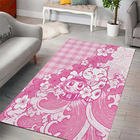 Pink Palaka Hawaiian And Japanese Area Rug Maneki Neko And Sakura Bloom