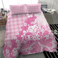 Pink Palaka Hawaiian And Japanese Bedding Set Maneki Neko And Sakura Bloom