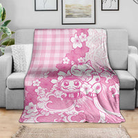 Pink Palaka Hawaiian And Japanese Blanket Maneki Neko And Sakura Bloom