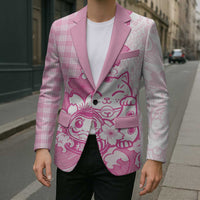 Pink Palaka Hawaiian And Japanese Blazer Maneki Neko And Sakura Bloom