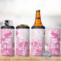 Pink Palaka Hawaiian And Japanese 4 in 1 Can Cooler Tumbler Maneki Neko And Sakura Bloom DT05 - Polynesian Pride