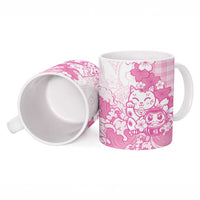 Pink Palaka Hawaiian And Japanese Ceramic Mug Maneki Neko And Sakura Bloom