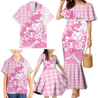 Pink Palaka Hawaiian And Japanese Family Matching Mermaid Dress and Hawaiian Shirt Maneki Neko And Sakura Bloom DT05 - Polynesian Pride