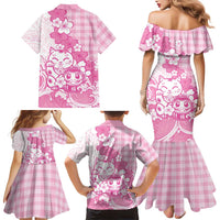 Pink Palaka Hawaiian And Japanese Family Matching Mermaid Dress and Hawaiian Shirt Maneki Neko And Sakura Bloom DT05 - Polynesian Pride