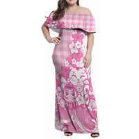 Pink Palaka Hawaiian And Japanese Family Matching Off Shoulder Maxi Dress and Hawaiian Shirt Maneki Neko And Sakura Bloom DT05 Mom's Dress Pink - Polynesian Pride