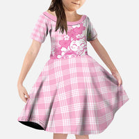 Pink Palaka Hawaiian And Japanese Family Matching Tank Maxi Dress and Hawaiian Shirt Maneki Neko And Sakura Bloom DT05 Daughter's Dress Pink - Polynesian Pride