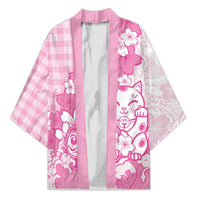 Pink Palaka Hawaiian And Japanese Kimono Maneki Neko And Sakura Bloom