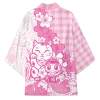 Pink Palaka Hawaiian And Japanese Kimono Maneki Neko And Sakura Bloom
