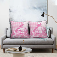 Pink Palaka Hawaiian And Japanese Pillow Cover Maneki Neko And Sakura Bloom
