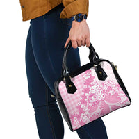 Pink Palaka Hawaiian And Japanese Shoulder Handbag Maneki Neko And Sakura Bloom