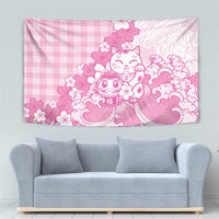 Pink Palaka Hawaiian And Japanese Tapestry Maneki Neko And Sakura Bloom