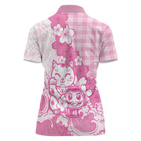 Pink Palaka Hawaiian And Japanese Women Polo Shirt Maneki Neko And Sakura Bloom DT05 - Polynesian Pride