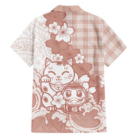 Beige Palaka Hawaiian And Japanese Family Matching Mermaid Dress and Hawaiian Shirt Maneki Neko And Sakura Bloom DT05 - Polynesian Pride