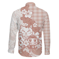 Beige Palaka Hawaiian And Japanese Family Matching Mermaid Dress and Hawaiian Shirt Maneki Neko And Sakura Bloom DT05 - Polynesian Pride