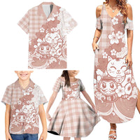 Beige Palaka Hawaiian And Japanese Family Matching Summer Maxi Dress and Hawaiian Shirt Maneki Neko And Sakura Bloom DT05 - Polynesian Pride