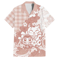Beige Palaka Hawaiian And Japanese Family Matching Summer Maxi Dress and Hawaiian Shirt Maneki Neko And Sakura Bloom DT05 Dad's Shirt - Short Sleeve Beige - Polynesian Pride