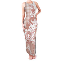 Beige Palaka Hawaiian And Japanese Family Matching Tank Maxi Dress and Hawaiian Shirt Maneki Neko And Sakura Bloom DT05 Mom's Dress Beige - Polynesian Pride
