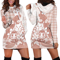 Beige Palaka Hawaiian And Japanese Hoodie Dress Maneki Neko And Sakura Bloom DT05 - Polynesian Pride