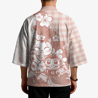 Beige Palaka Hawaiian And Japanese Kimono Maneki Neko And Sakura Bloom