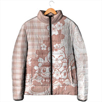 Beige Palaka Hawaiian And Japanese Padded Jacket Maneki Neko And Sakura Bloom