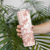 Beige Palaka Hawaiian And Japanese Skinny Tumbler Maneki Neko And Sakura Bloom DT05 - Polynesian Pride