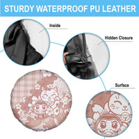 Beige Palaka Hawaiian And Japanese Spare Tire Cover Maneki Neko And Sakura Bloom
