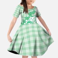 Green Palaka Hawaiian And Japanese Family Matching Puletasi and Hawaiian Shirt Maneki Neko And Sakura Bloom DT05 Daughter's Dress Green - Polynesian Pride