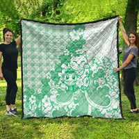 Green Palaka Hawaiian And Japanese Quilt Maneki Neko And Sakura Bloom