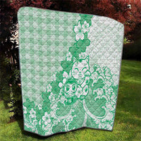 Green Palaka Hawaiian And Japanese Quilt Maneki Neko And Sakura Bloom