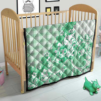 Green Palaka Hawaiian And Japanese Quilt Maneki Neko And Sakura Bloom