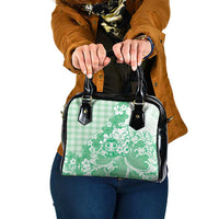 Green Palaka Hawaiian And Japanese Shoulder Handbag Maneki Neko And Sakura Bloom