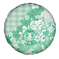 Green Palaka Hawaiian And Japanese Spare Tire Cover Maneki Neko And Sakura Bloom