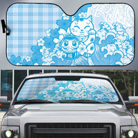 Blue Palaka Hawaiian And Japanese Auto Sun Shade Maneki Neko And Sakura Bloom
