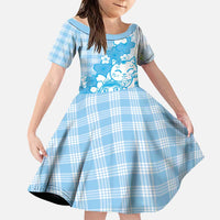 Blue Palaka Hawaiian And Japanese Family Matching Mermaid Dress and Hawaiian Shirt Maneki Neko And Sakura Bloom DT05 Daughter's Dress Blue - Polynesian Pride
