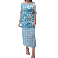 Blue Palaka Hawaiian And Japanese Family Matching Puletasi and Hawaiian Shirt Maneki Neko And Sakura Bloom DT05 Mom's Dress Blue - Polynesian Pride