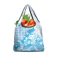 Blue Palaka Hawaiian And Japanese Grocery Bag Maneki Neko And Sakura Bloom
