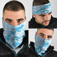 Blue Palaka Hawaiian And Japanese Neck Gaiter Maneki Neko And Sakura Bloom