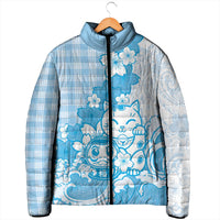 Blue Palaka Hawaiian And Japanese Padded Jacket Maneki Neko And Sakura Bloom