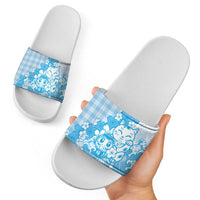 Blue Palaka Hawaiian And Japanese Slide Sandals Maneki Neko And Sakura Bloom